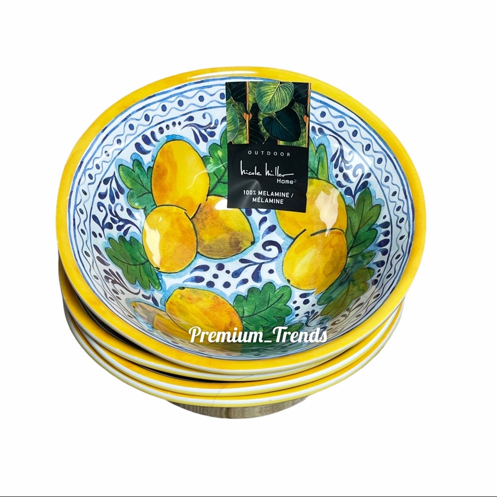 Nicole Miller 4 Lemon Cereal Bowls Melamine